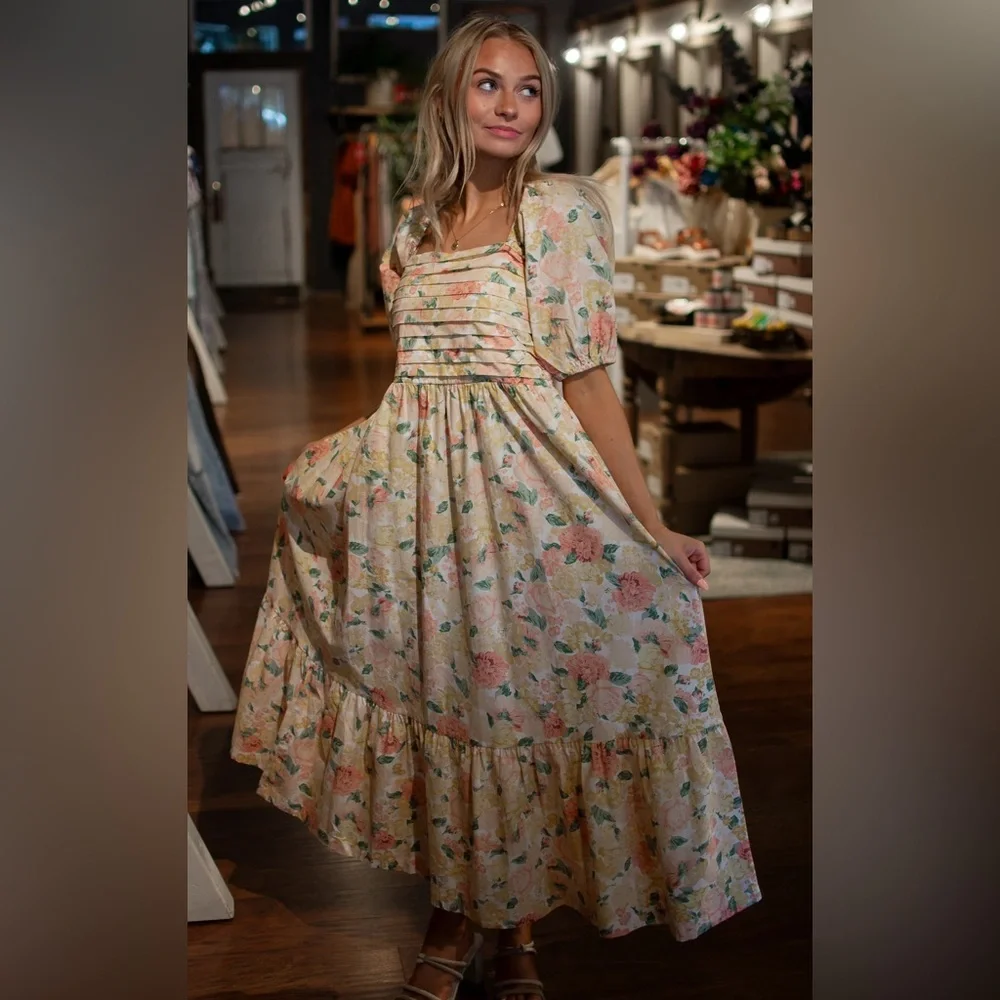 Pinkblush Floral Puff Sleeve ruffle trim midi Dress nwot - Picture 8 of 8